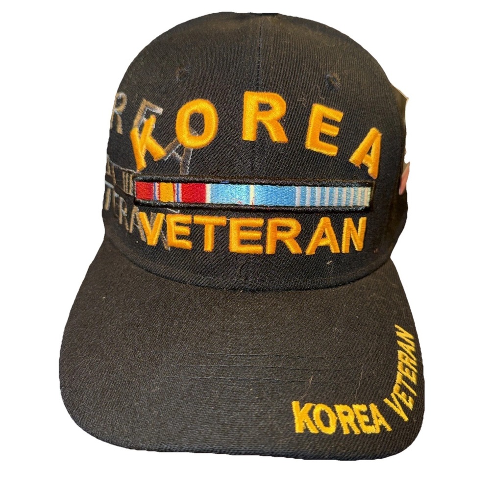 Korea War Veteran Black Hat Baseball Cap US Warriors One Size FIts All Snap Back